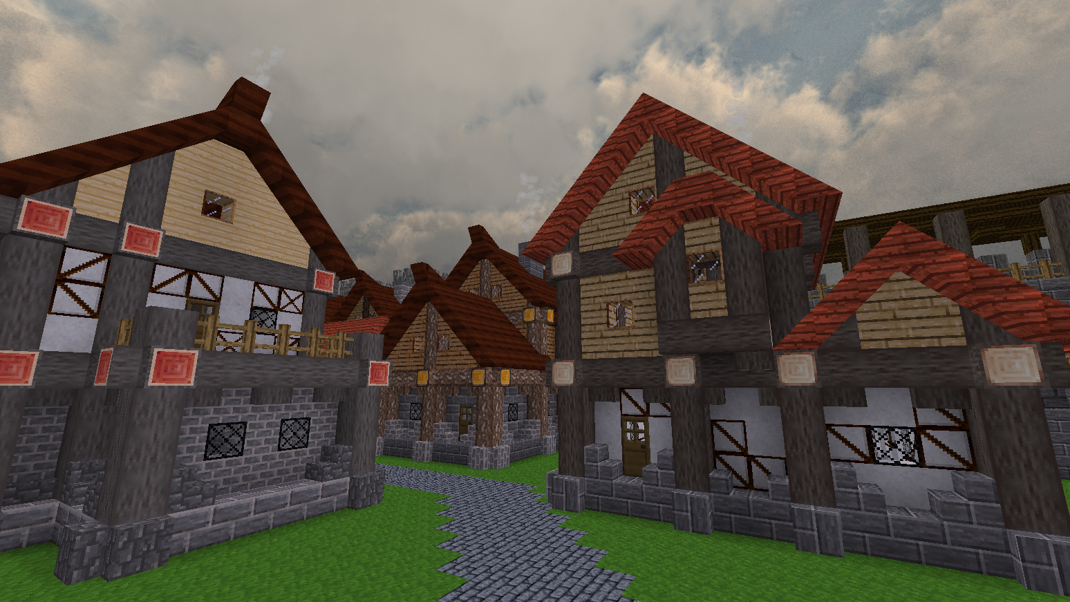 Simple, easy to build, aesthetic medieval style houses by Elvas. (Some of the nodes you can see on the picture is only accessible by creative players!)